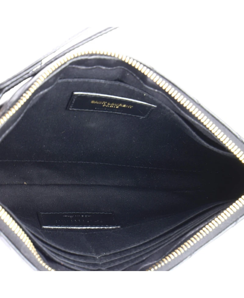 Pre-Owned Saint Laurent Small Classic Monogram Wristlet Pouch Matelasse Chevron Leather