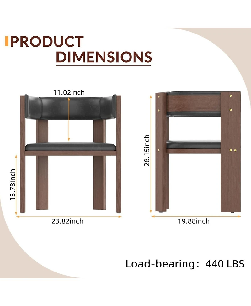 gaomon Mid Century Modern Dining Chairs,Pu Leather Upholstered Kitchen Chairs Set of 2 with Accent Curved Backrest and Rubber Wood Frame,Set of 2