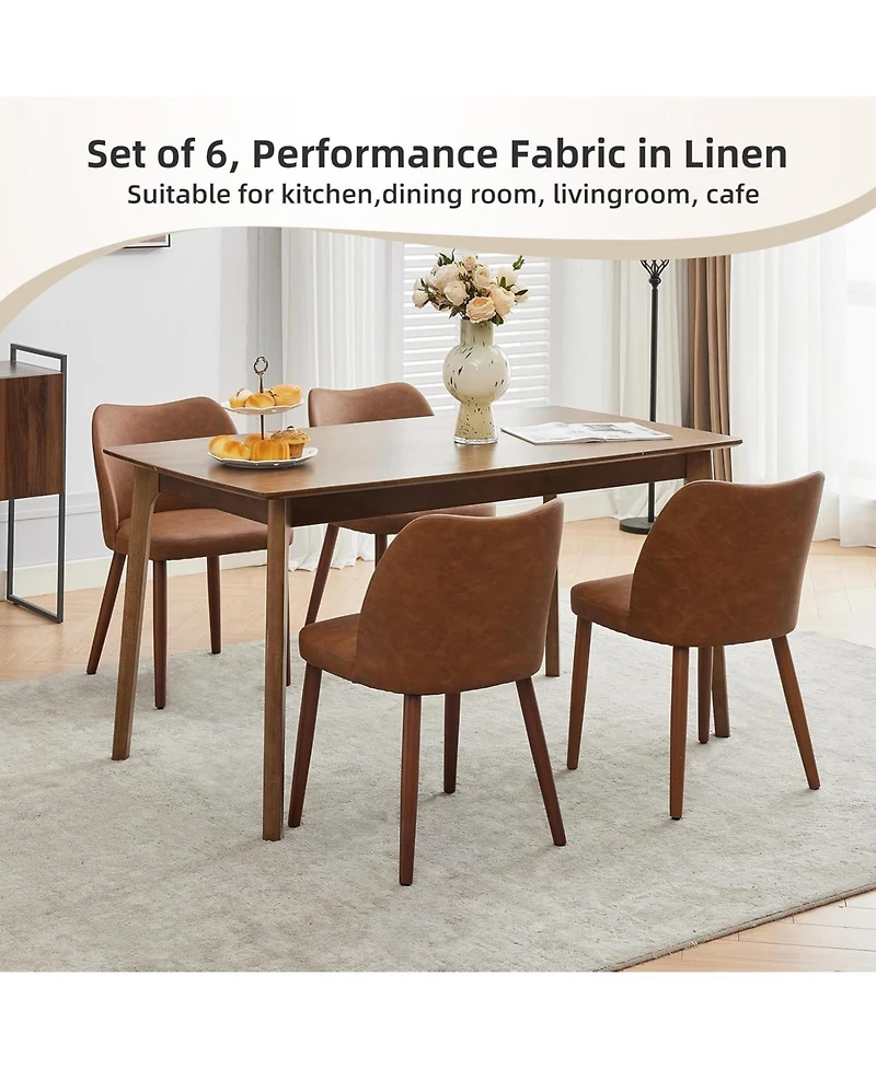 gaomon Dining Chair Set of 6,Linen Upholstered Dining Chair with Solid Wood Legs,Wing Backrest,Wooden Kitchen Chair,Kitchen Chairs with Thick Cushions