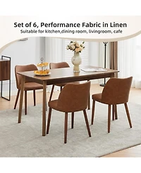 gaomon Dining Chair Set of 6,Linen Upholstered Dining Chair with Solid Wood Legs,Wing Backrest,Wooden Kitchen Chair,Kitchen Chairs with Thick Cushions