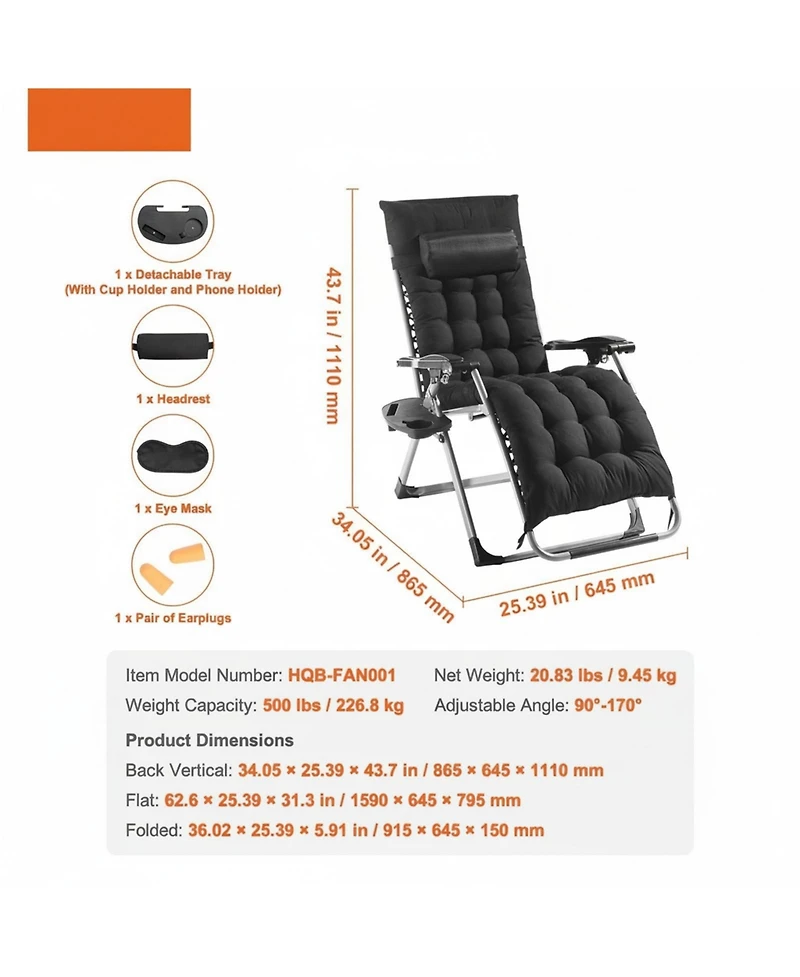 Gouun Zero Gravity Reclining Lounge Chair with Cushion and Headrest