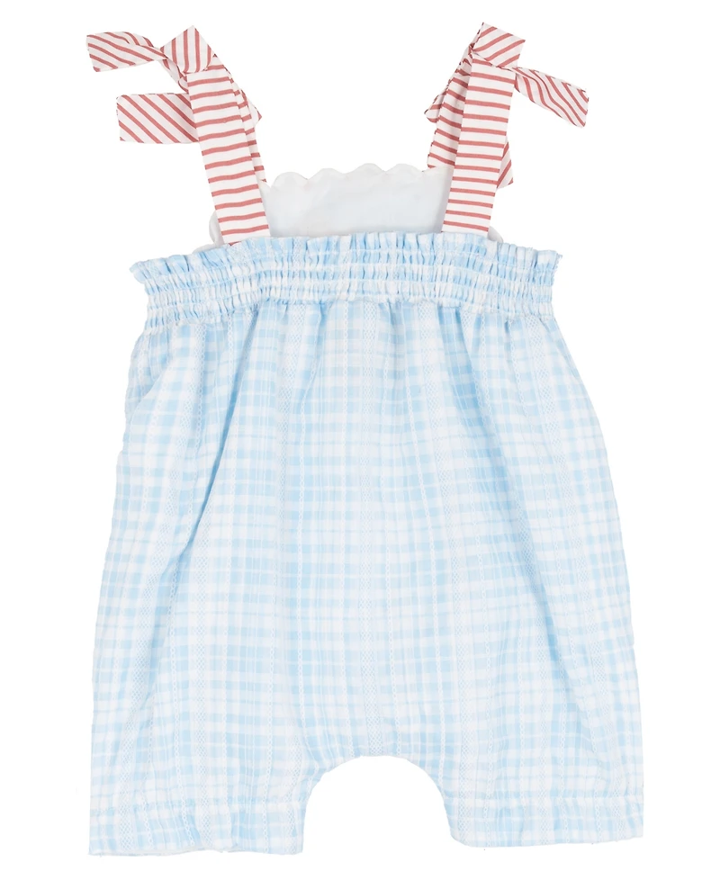 Rare Editions Baby Girls' Gingham Romper with Embroidery