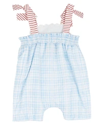 Rare Editions Baby Girls' Gingham Romper with Embroidery