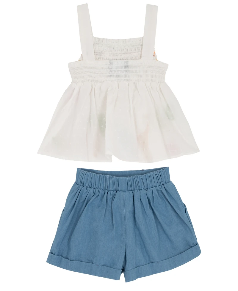Rare Editions Baby Girls' Clipped Dot Animal Embroidered Top and Shorts, 2-Piece Set