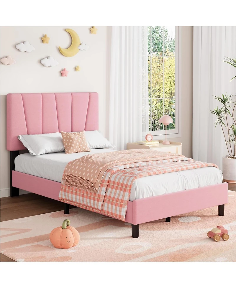 gaomon Twin Size Mdf + Iron Geometric Pattern Soft Bed, Stylish and Modern Design, Upholstered Mattress, No Box Spring Required for Bedroom