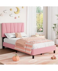 gaomon Twin Size Mdf + Iron Geometric Pattern Soft Bed, Stylish and Modern Design, Upholstered Mattress, No Box Spring Required for Bedroom