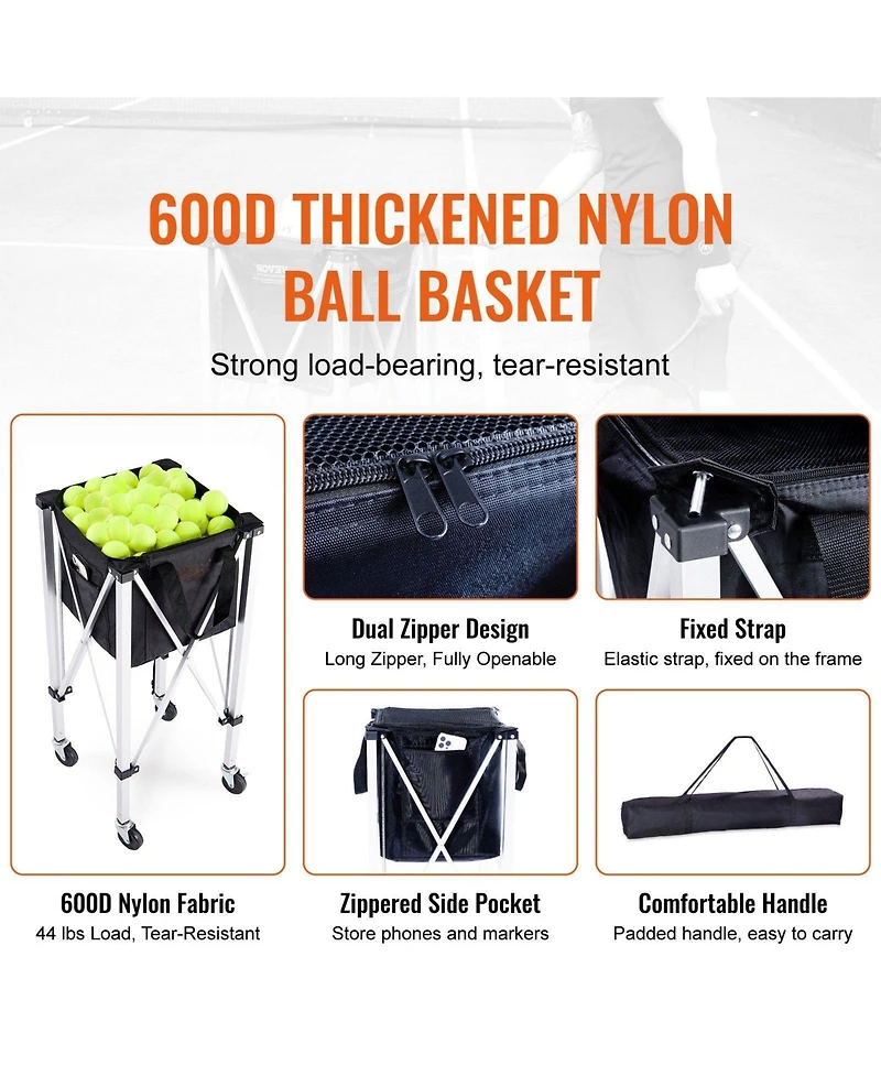 Mecale Tennis Ball Hopper Cart Holds 180 Balls, Aluminum Frame with Wheels and Removable Bag