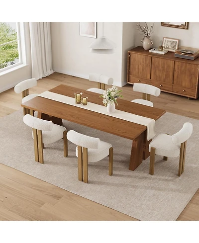 gaomon Boucle Dining Chairs Upholstered Kitchen Chairs with Curved Back & Wood Legs
