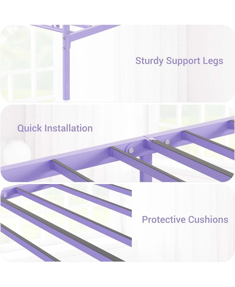 gaomon Twin Size Platform Bed,Metal Twin Bed Frame,Headboard and Footboard with Iron Heart Design,No Box Spring Needed, Easy Assembly
