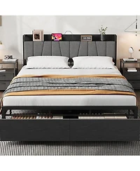 gaomon Queen Size Platform Bed Frame with Storage Headboard, 2 Large Drawers, Usb Charging Station, Noise-Free, No Box Spring Needed