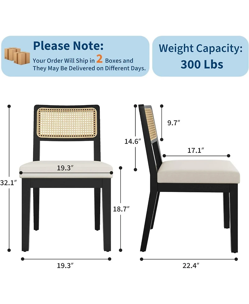 gaomon Rattan Dining Chairs Set of 4,French Country Upholstered Wood Frame,Rattan Backrest,Armless Chair