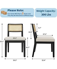 gaomon Rattan Dining Chairs Set of 4,French Country Upholstered Wood Frame,Rattan Backrest,Armless Chair
