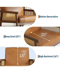 gaomon Pu Leather Accent Chair,Rattan Armchair with Wooden Frame,High Back,Upholstered Reading Chair Leisure Chairs for Living Room Bedroom