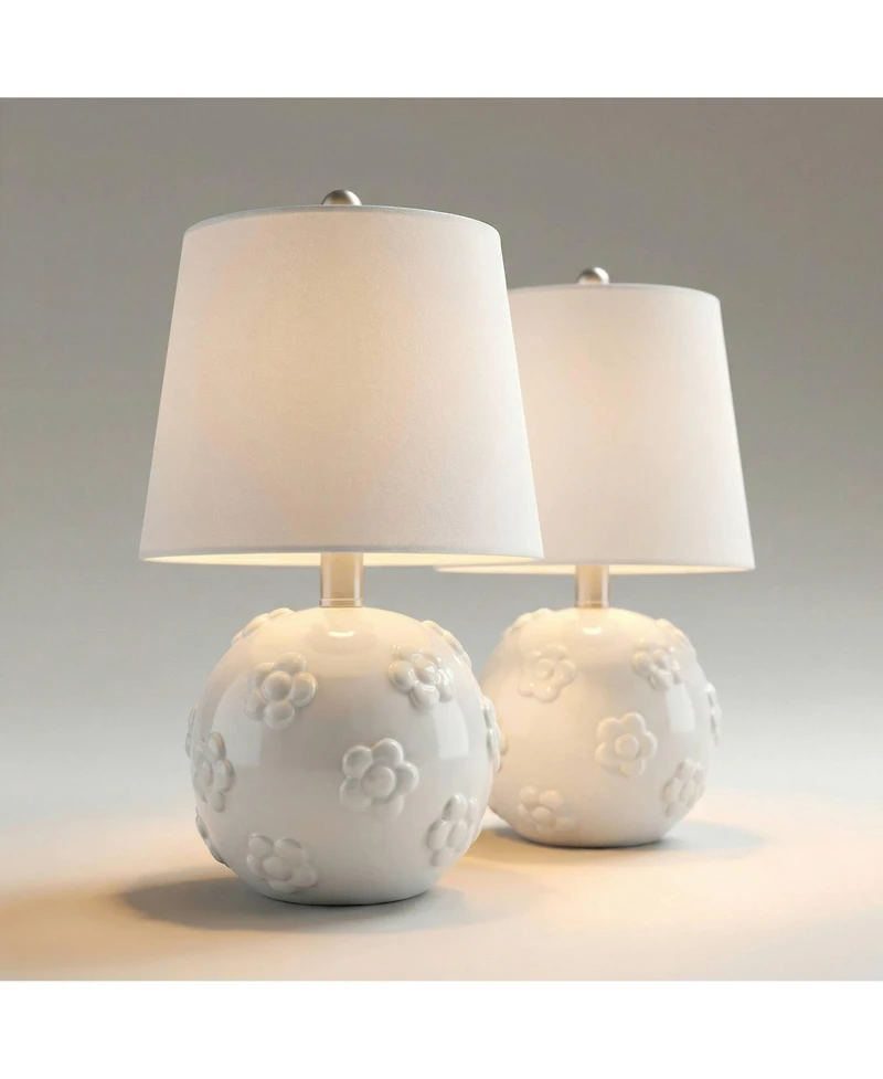 360 Lighting Arianna 16"H White Flower Ceramic Accent Table Lamp Set with Dimmer