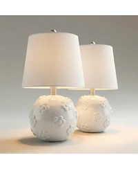 360 Lighting Arianna 16"H White Flower Ceramic Accent Table Lamp Set with Dimmer