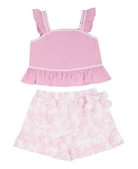Rare Editions Baby Girls' Flutter Sleeve Top and Elastic Waistband Shorts, 2-Piece Set