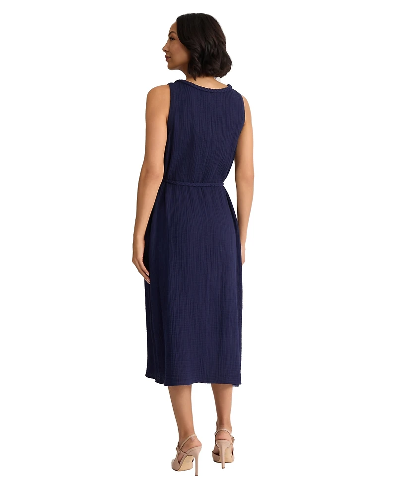 Jones New York Women's Sleeveless Round Neck Cotton Midi Dress