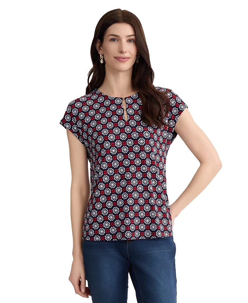 Jones New York Women's Round Neck Printed Jersey Top