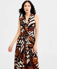 Anne Klein Women's Twist Front Sleeveless Midi Printed Mesh Dress