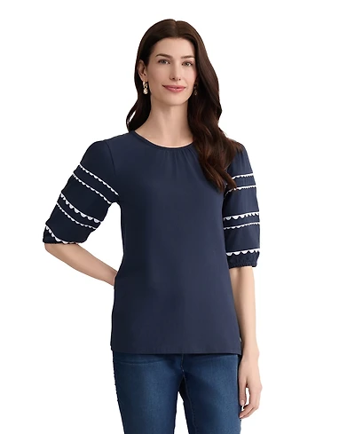 Jones New York Women's Elbow-Sleeve Crewneck Top
