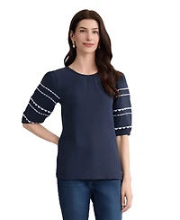 Jones New York Women's Elbow-Sleeve Crewneck Top