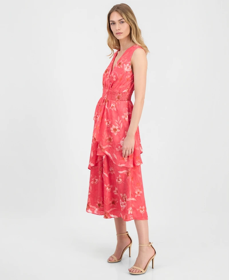 Anne Klein Women's Asymmetric-Tiered Floral Chiffon Midi Dress