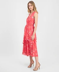 Anne Klein Women's Asymmetric-Tiered Floral Chiffon Midi Dress