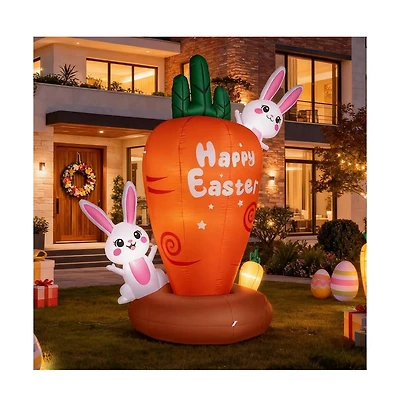 Hongge 7 ft Inflatable Easter Bunny with Led Lights and Carrot for Yard and Garden