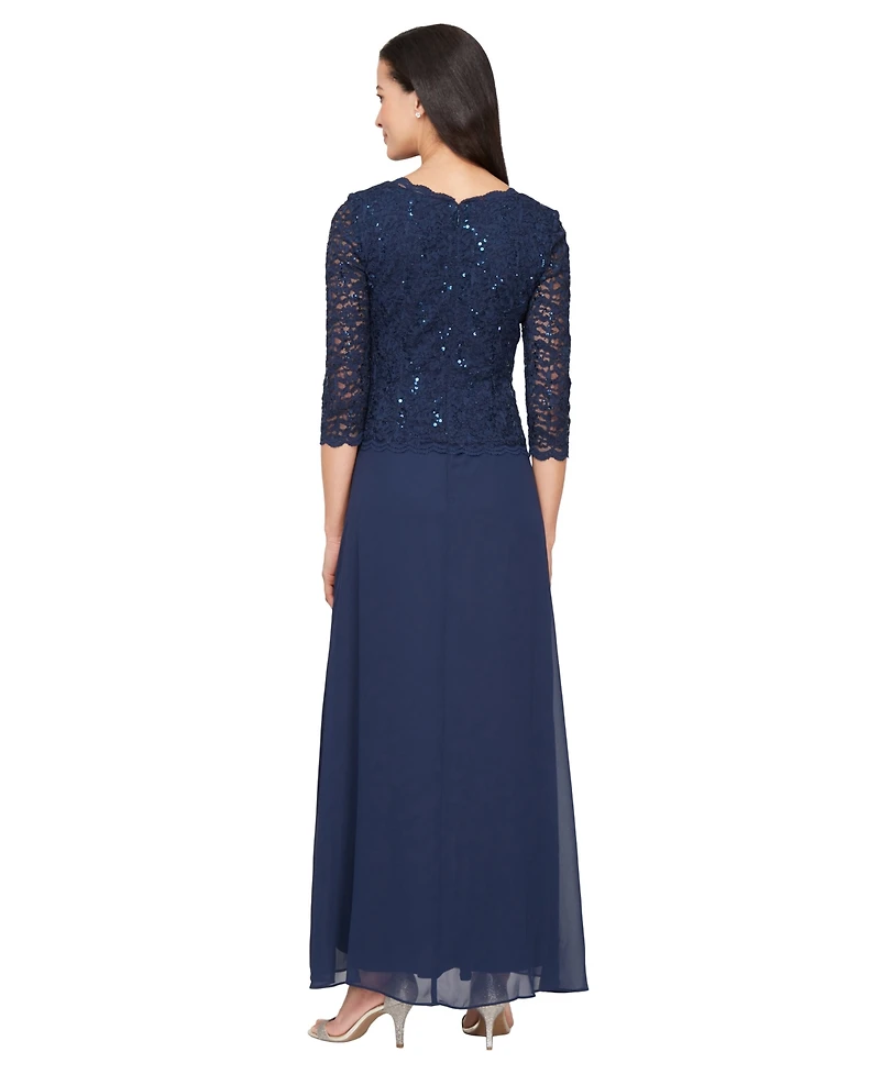Alex Evenings Women's Sequin Embellished Lace Top Gown