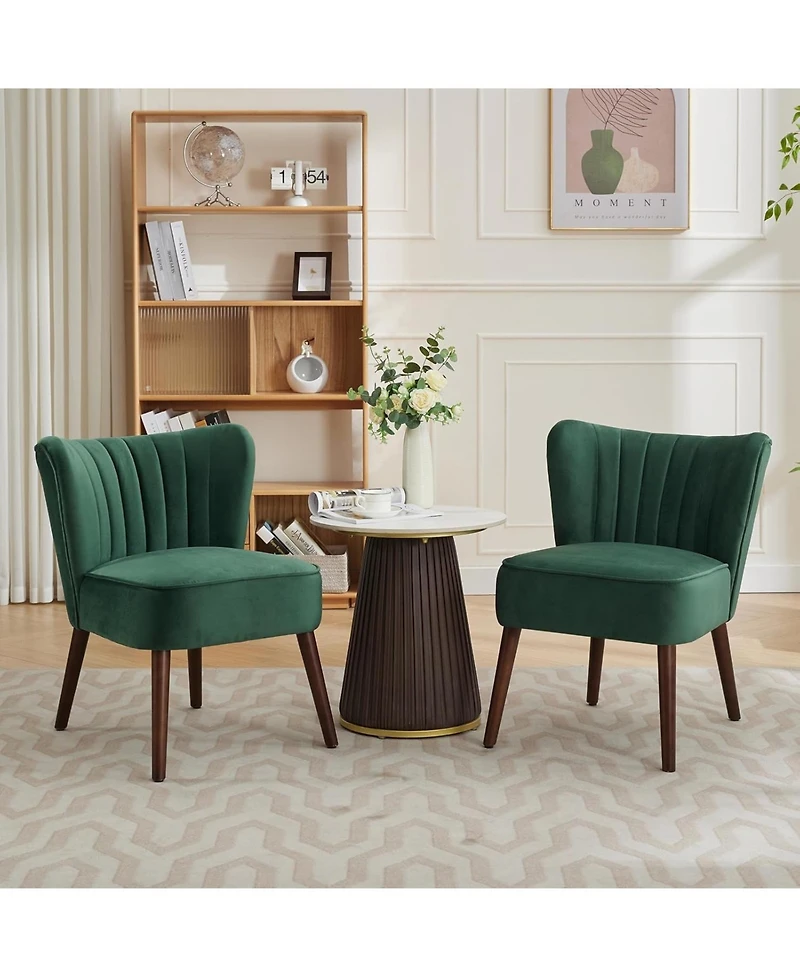 gaomon Modern Velvet Accent Chair,Soft Upholstered Living Room Chair with Wooden Legs,Comfy Armless Lounge Chair for Living