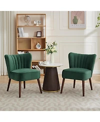 gaomon Modern Velvet Accent Chair,Soft Upholstered Living Room Chair with Wooden Legs,Comfy Armless Lounge Chair for Living