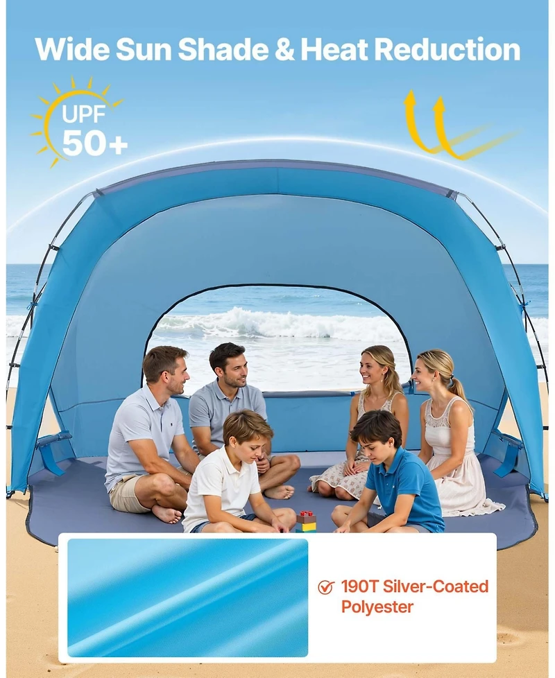 Mecale 6-Person Beach Tent Sun Shelter with Upf 50+ Protection and Sand Pockets
