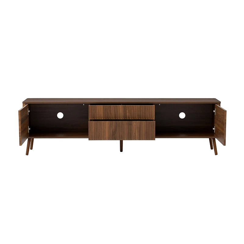 sumyeg 70 inch Fluted Storage Cabinet with Tv Stand Drawers with Cable Management, Solid Wood Legs, Soft-Close Hinges