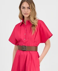 Anne Klein Women's Sateen Belted Shirtdress