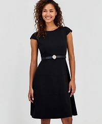 Anne Klein Petite Cap-Sleeve Seamed Scuba Crepe Sheath Dress