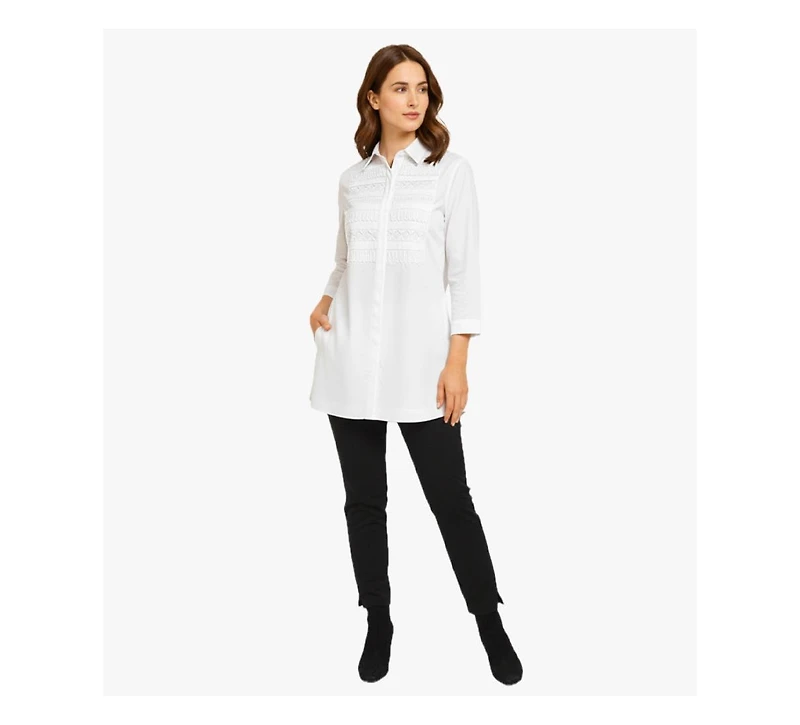 Stella Carakasi Women's Cotton Poplin Button-Front Unique Handmade Bib Pitch Perfect Tunic
