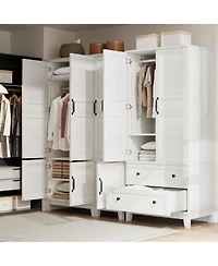 gaomon Armoire Wardrobe Closet with 4 Doors, Tall Wooden Freestanding Cabinet with Hanging Rod and 18 Adjustable Shelves.
