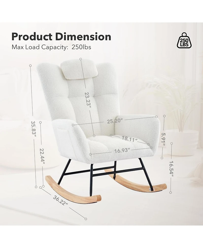 gaomon Nursery Rocking Chair with High Back & Armrests, Upholstered Glider for Bedroom