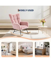 gaomon Teddy Fleece Rocking Chair with Headrest, Upholstered Nursery Glider