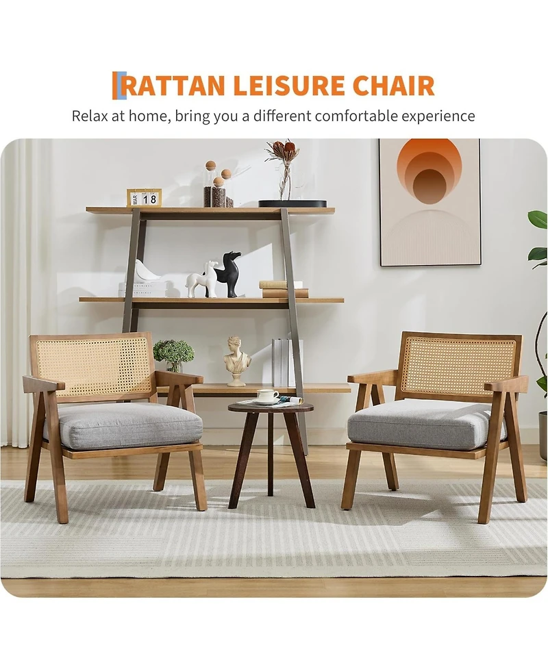 gaomon Mid-Century Farmhouse Accent Chair Set of 2 with Rattan Back.