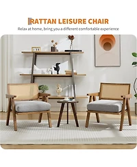 gaomon Mid-Century Farmhouse Accent Chair Set of 2 with Rattan Back.