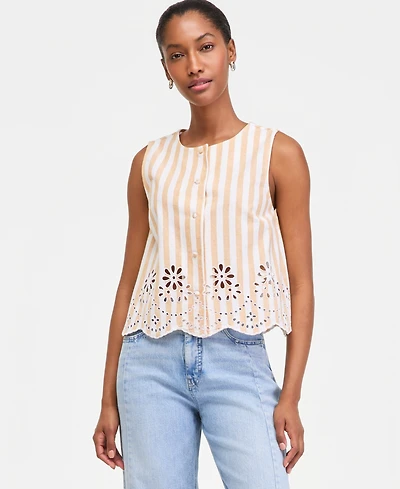 On 34th Women's Verano Stripe Linen-Blend Eyelet Vest, Macy's Exclusive