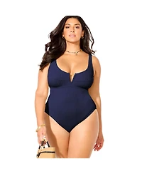 Swimsuits for All Women's Ribbed V-Wire One Piece Swimsuit