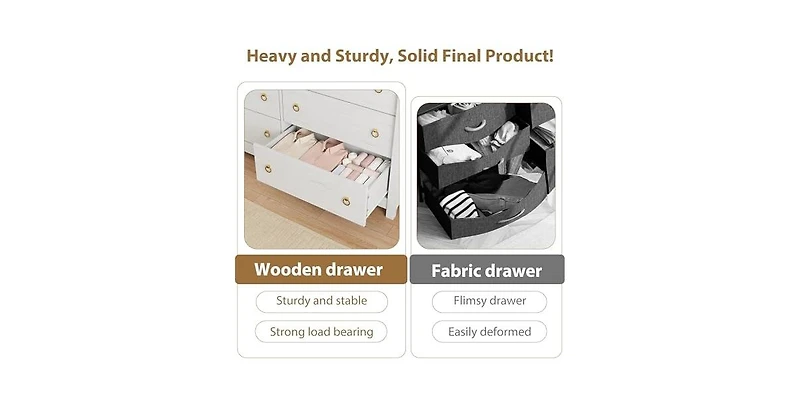gaomon 6 Drawer Dresser for Bedroom, 47" Wide Modern Wood Chest with Black Ring Pull Handles