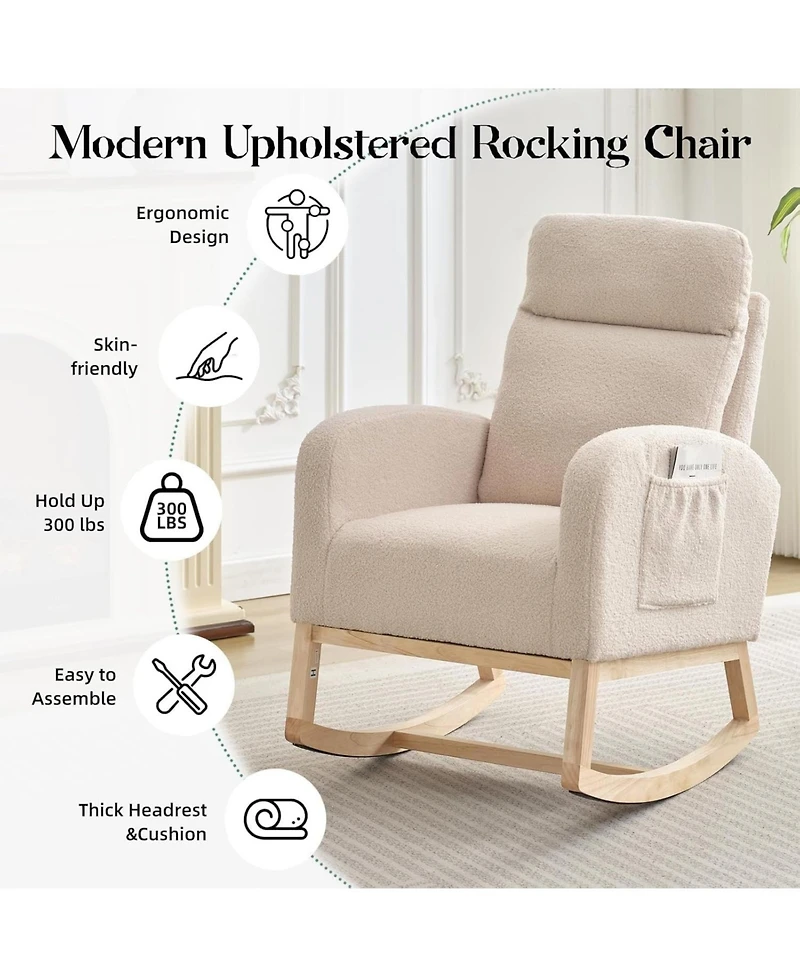 gaomon Upholstered Nursery Glider Rocking Chair with Wood Base