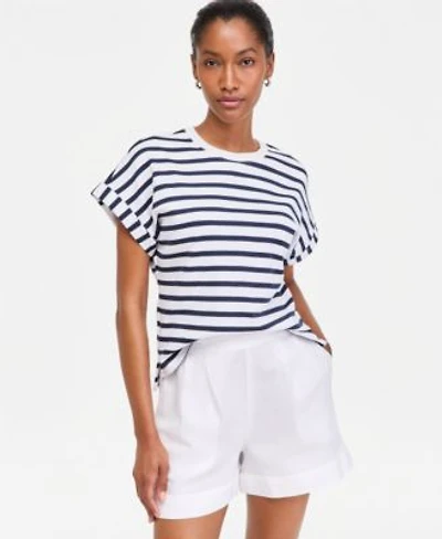 On 34th Womens Primavera Stripe Roll Cuff Top Macys Exclusive