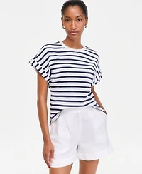 On 34th Womens Primavera Stripe Roll Cuff Top Macys Exclusive