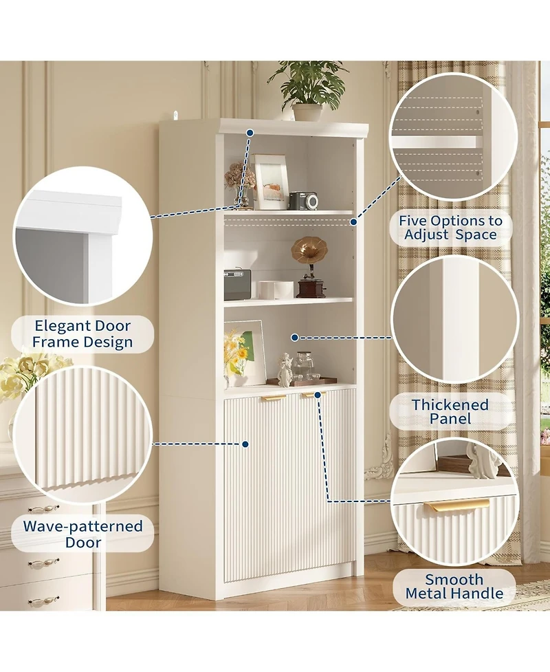 gaomon Tall Book Shelf and Bookcase, Wooden Bookcase with Doors, Modern Book Case with Large Storage Cabinet, 5-Shelf Bookcases