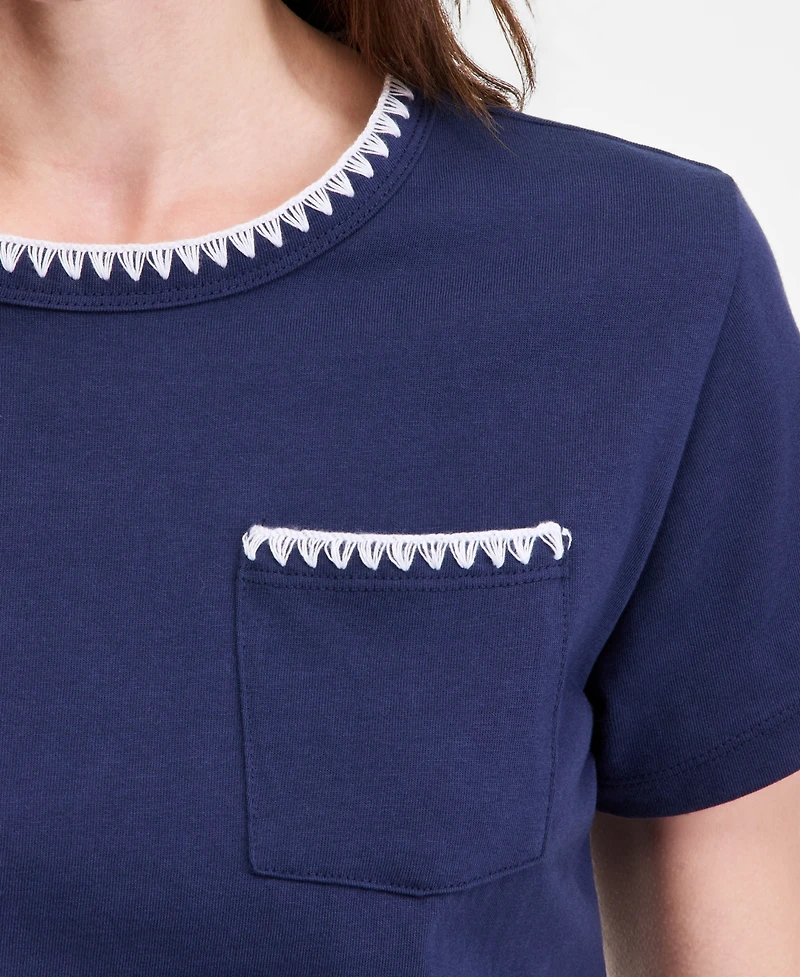 On 34th Women's Blanket-Stitch Pocket T-Shirt, Macy's Exclusive