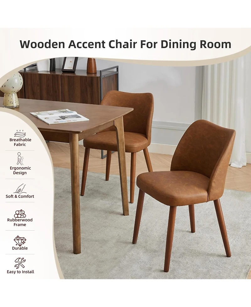 gaomon Leather Dining Chairs Set of 4, Upholstered Wingback Chairs with Wood Legs